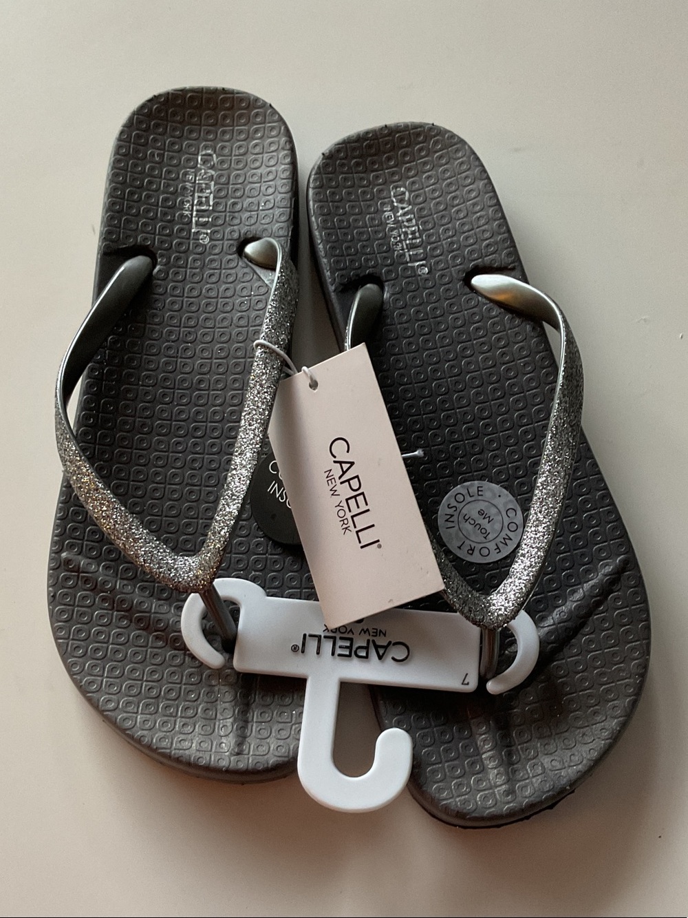 Capelli of New York Women’s Glitter Flip Flops - Silver/Grey NWT
